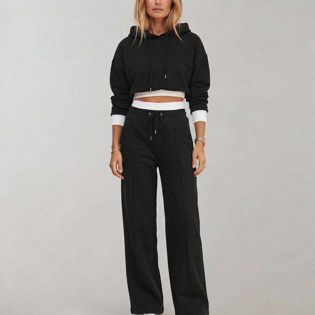 Hoodie & Wide-Leg Trousers Two-Piece Loungewear Set