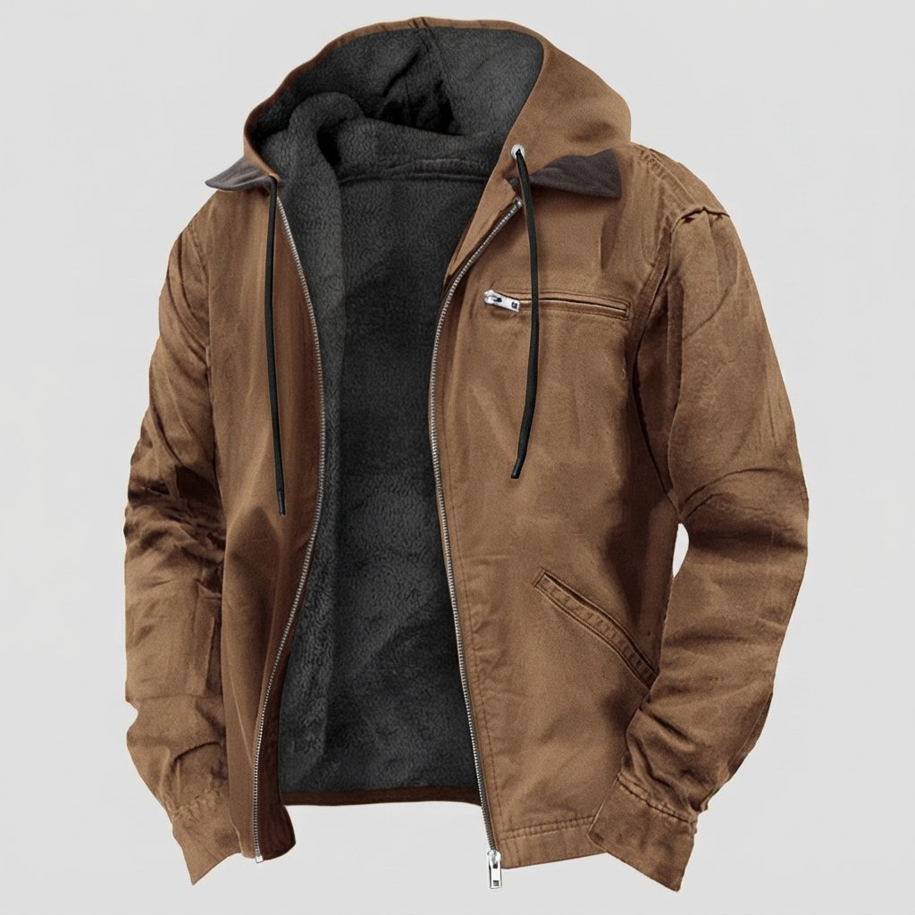 Men's Fleece-Lined Hooded Jacket with Removable Hood
