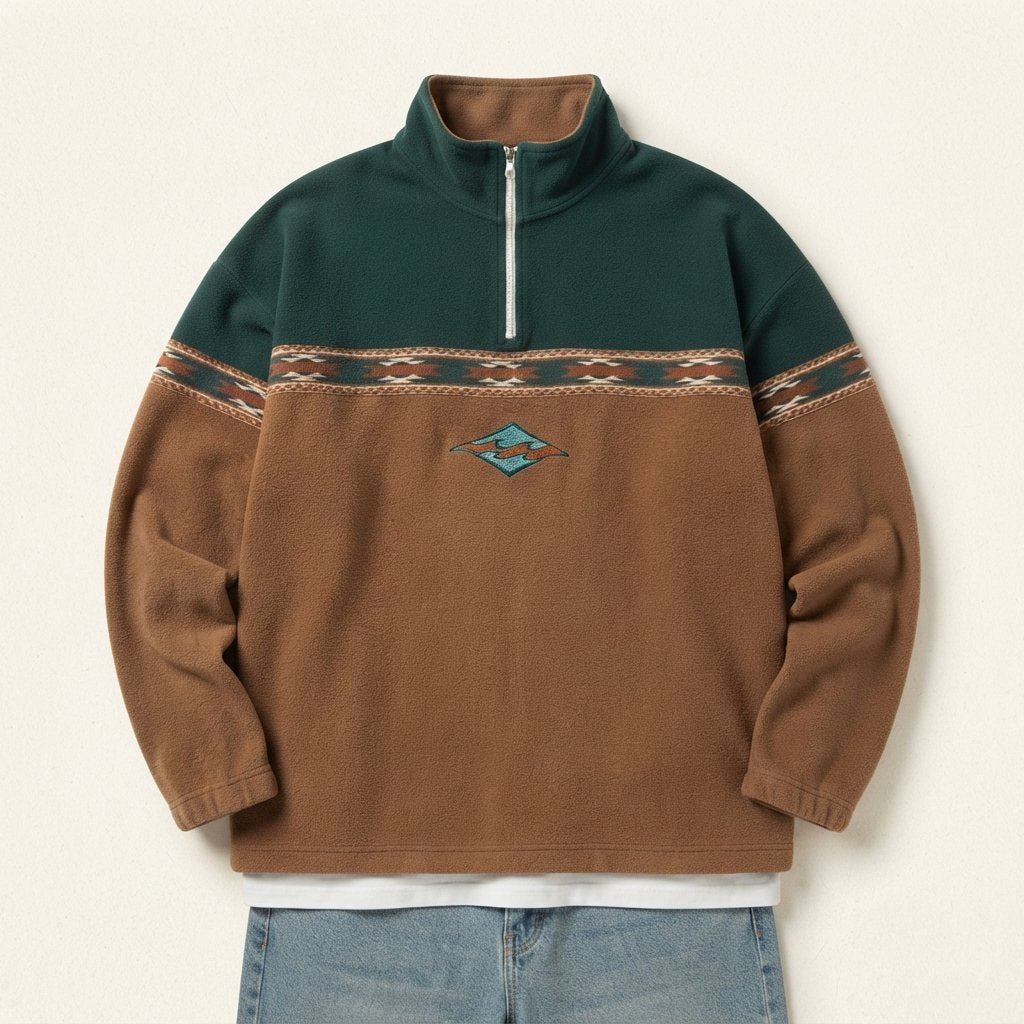 Men's Half-Zip Fleece Pullover with Aztec Stripe Detail