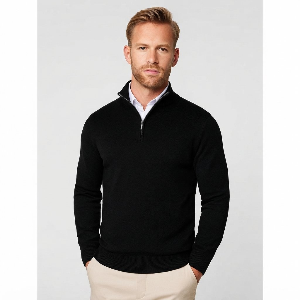 Men's Half-Zip Knit Pullover with Stand Collar