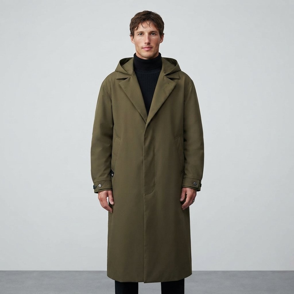 Men's Hooded Long Parka Coat with Detachable Hood