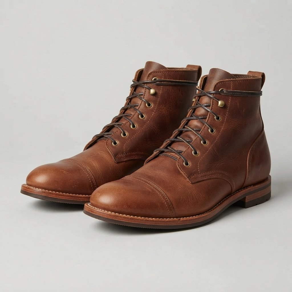 Men's Leather-Look Lace-Up Ankle Boots in Brown