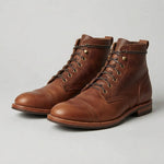 Men's Leather-Look Lace-Up Ankle Boots in Brown