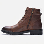Men's Leather Lace-Up Boots with Side Zip, Brown or Black