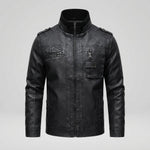 Men's Multi-Pocket Faux Leather Jacket in Black