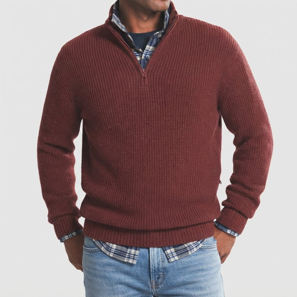Men's Ribbed Quarter-Zip Cashmere Sweater, Regular Fit