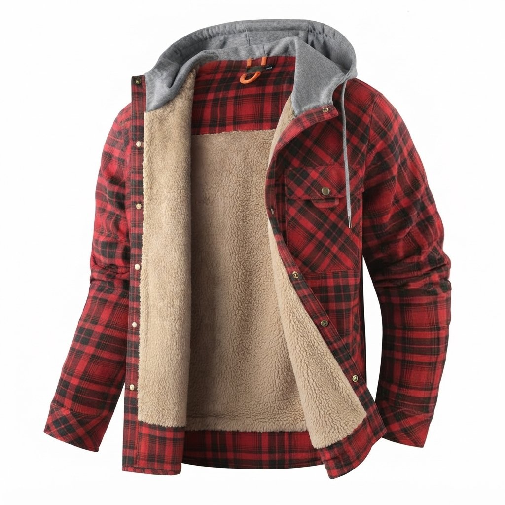 Men's Sherpa-Lined Plaid Hooded Jacket