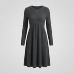 Ribbed Knit High-Waist A-Line Midi Dress with Pockets