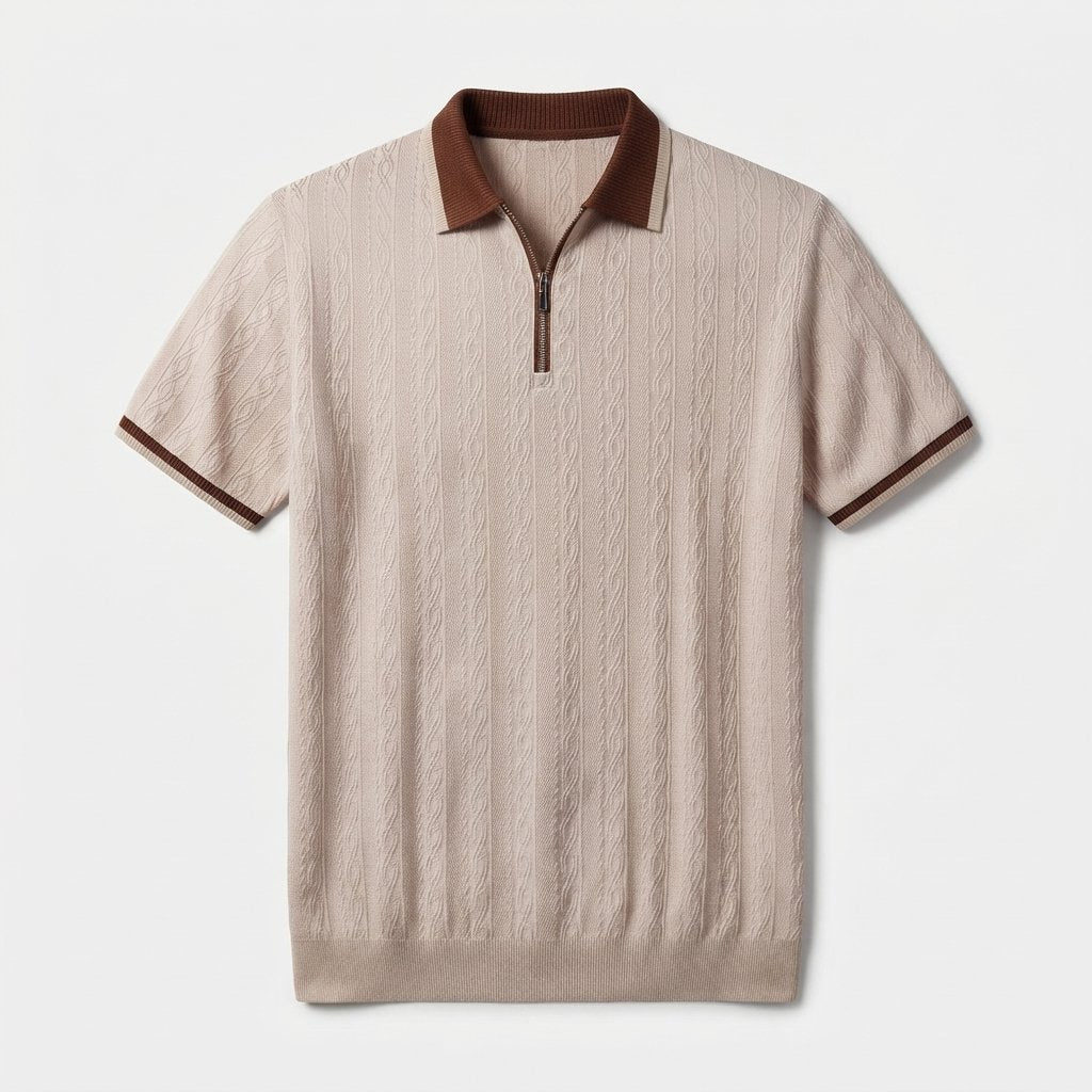 Textured Knit Quarter-Zip Polo Shirt, Tailored Fit