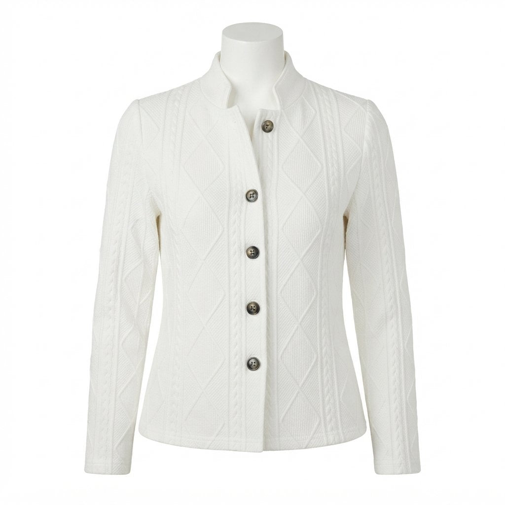 Textured Knit Stand-Collar Blazer Cardigan