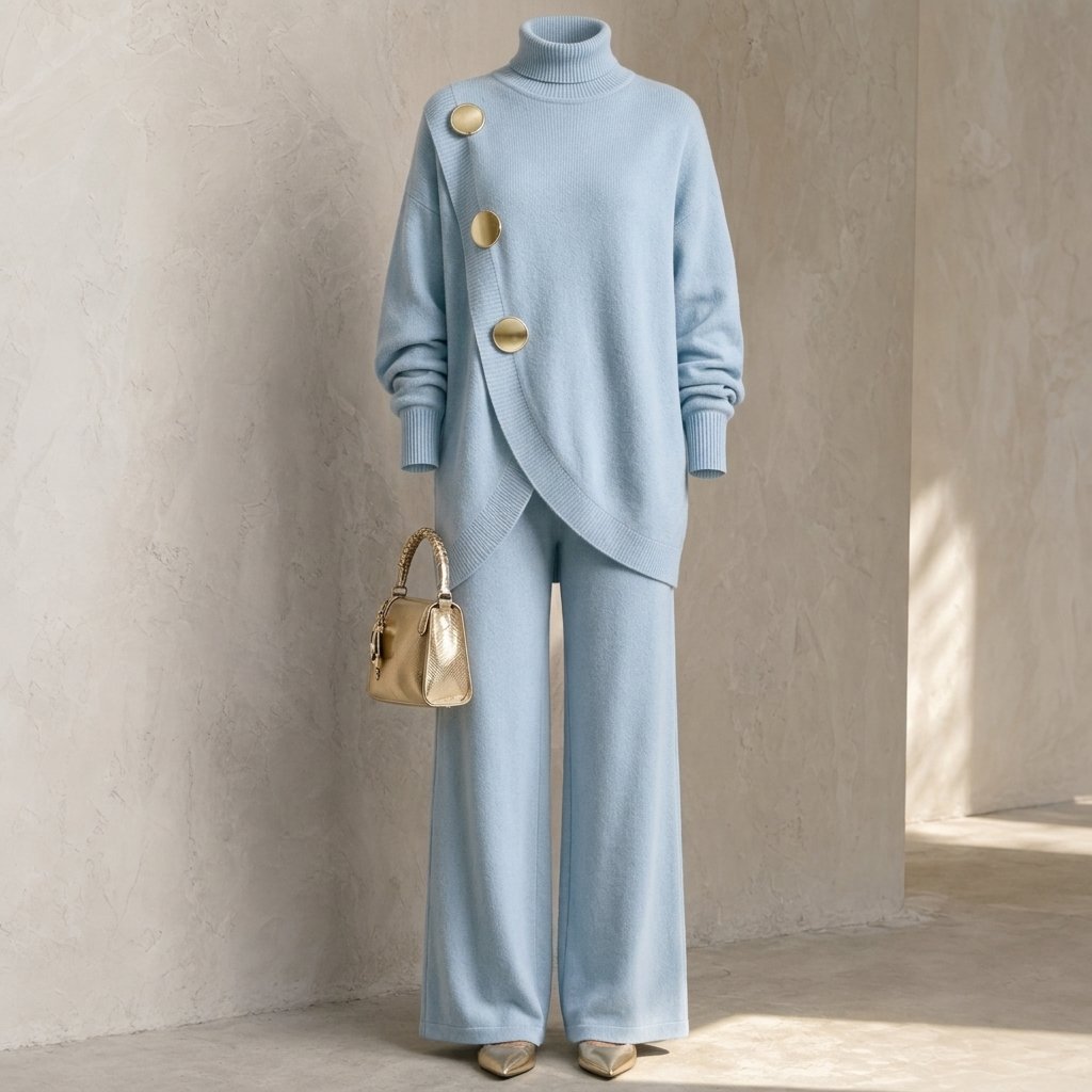 Turtleneck Sweater and Wide-Leg Trousers Knit Set