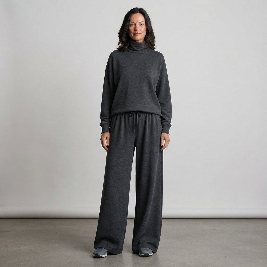 Turtleneck & Wide-Leg Trousers Two-Piece Set