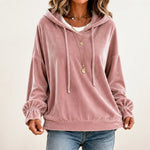 Velvet Relaxed Hoodie with Ruffle Cuffs
