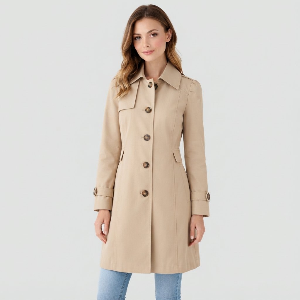 Women's Classic Lapel Trench Coat, Mid-Length Tailored Fit
