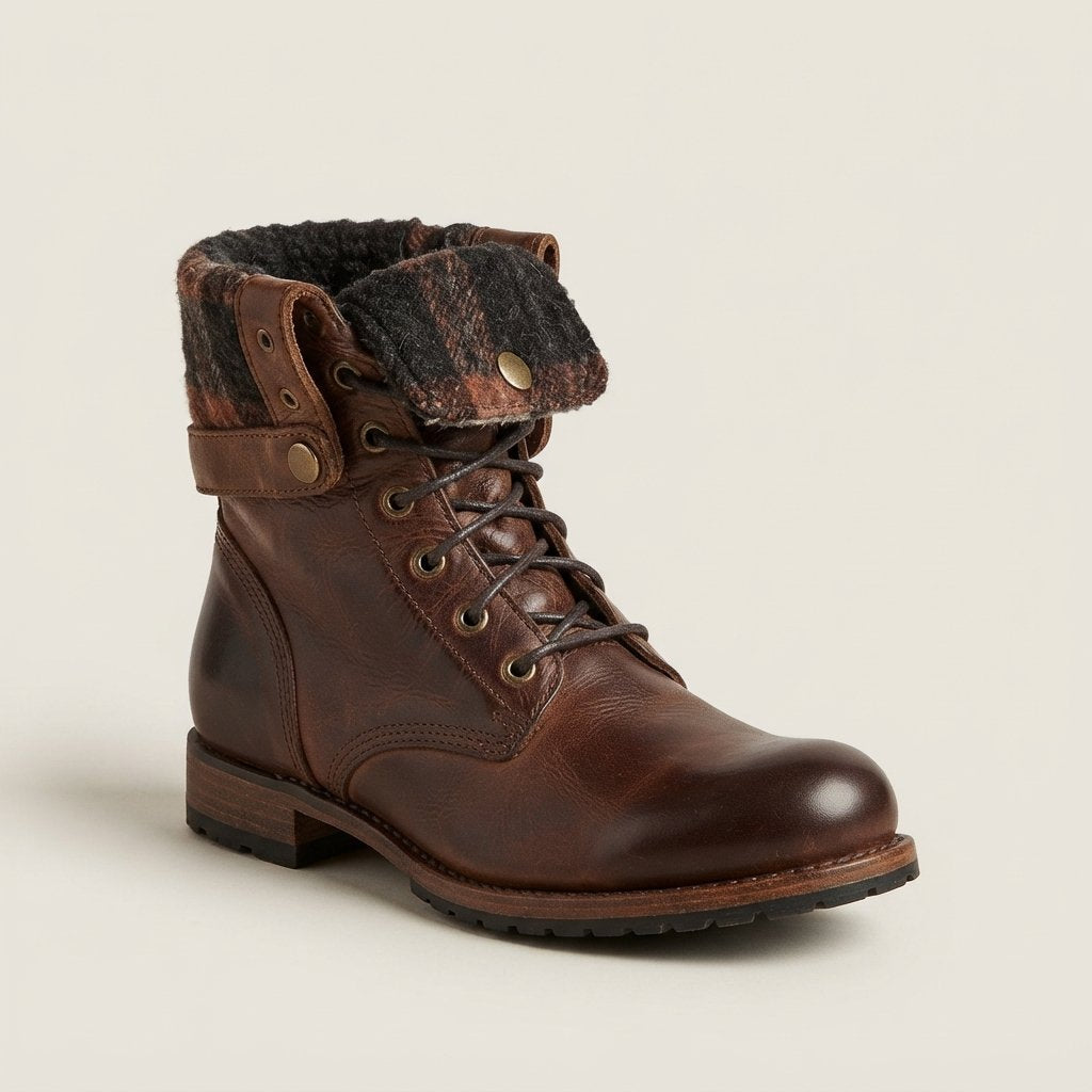 Women's Leather Lace-Up Combat Boots in Dark Brown