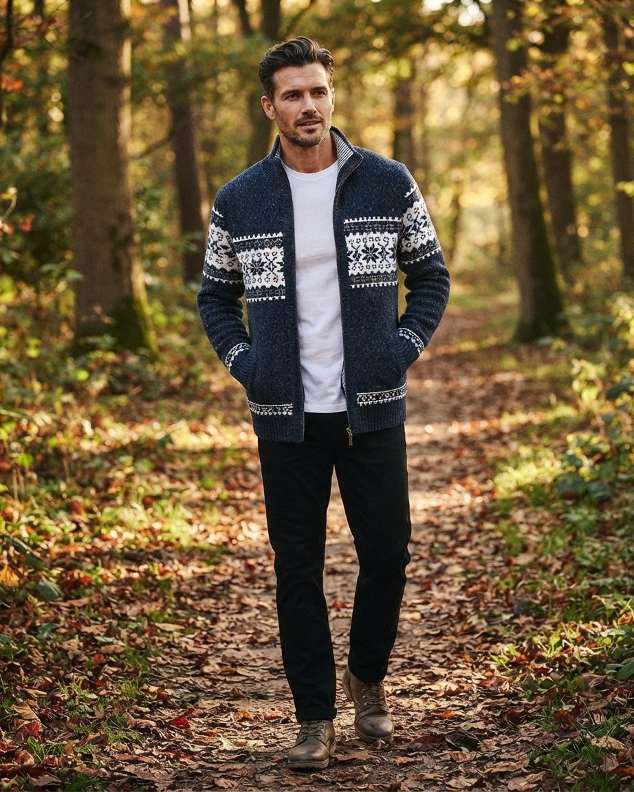 Men's Fleece-Lined Nordic Zip Cardigan
