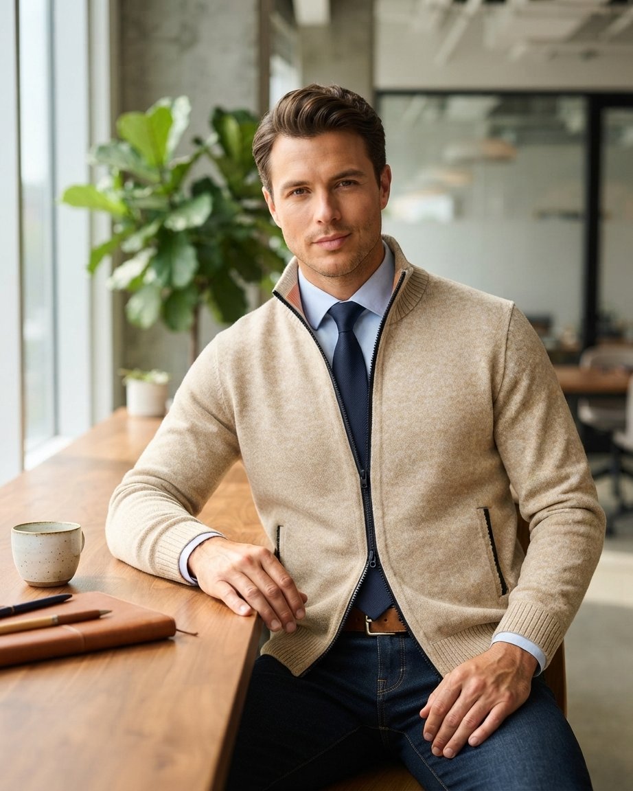 Men's Full-Zip Knit Cardigan – Smart Casual Sweater Jacket