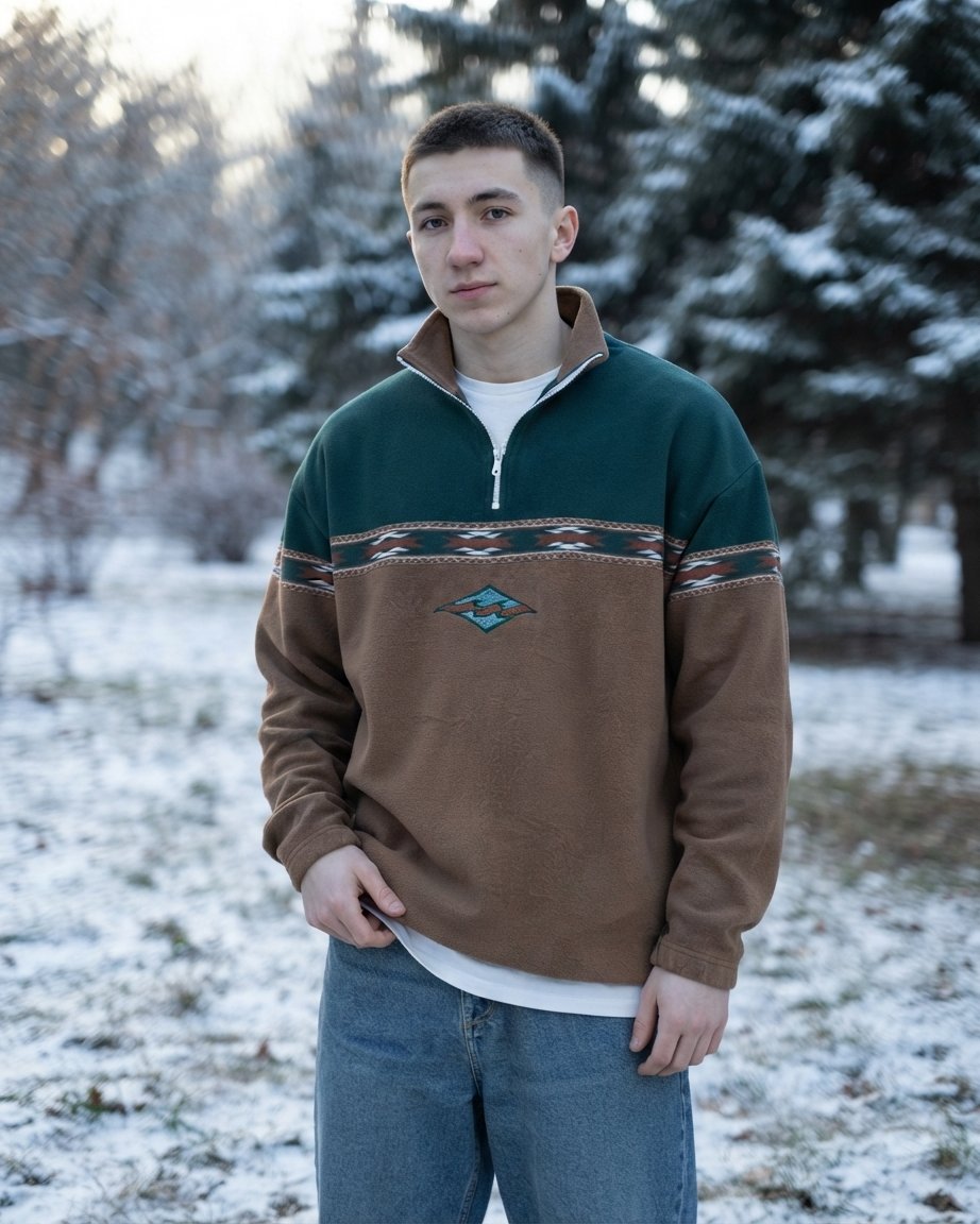 Men's Half-Zip Fleece Pullover with Aztec Stripe Detail