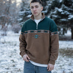 Men's Half-Zip Fleece Pullover with Aztec Stripe Detail