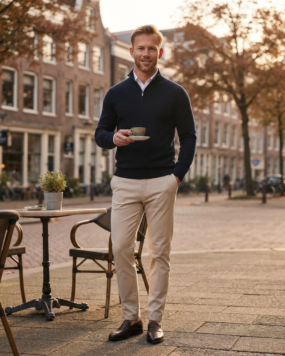 Men's Half-Zip Knit Pullover with Stand Collar