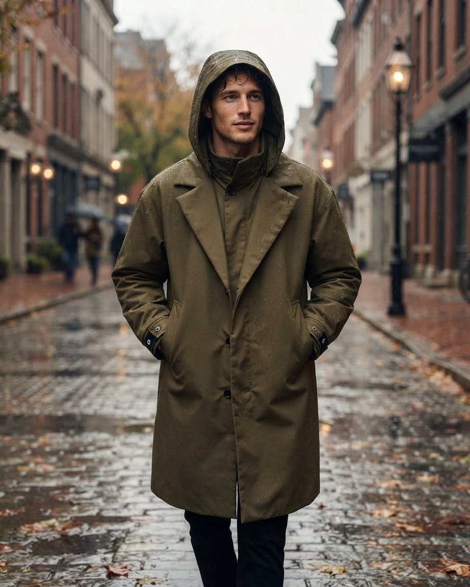 Men's Hooded Long Parka Coat with Detachable Hood