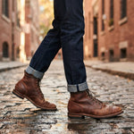 Men's Leather-Look Lace-Up Ankle Boots in Brown