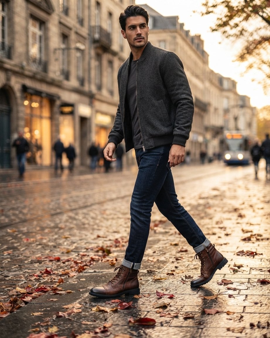 Men's Leather Lace-Up Boots with Side Zip, Brown or Black