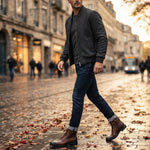Men's Leather Lace-Up Boots with Side Zip, Brown or Black