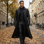 Men's Long Leather Coat, Regular Fit, Sizes S–3XL