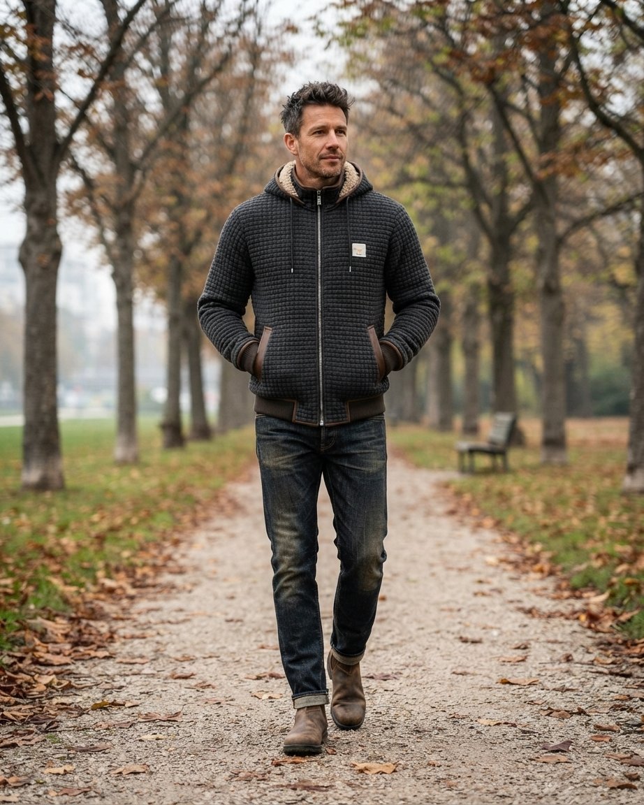 Men's Quilted Sherpa-Lined Hooded Winter Jacket