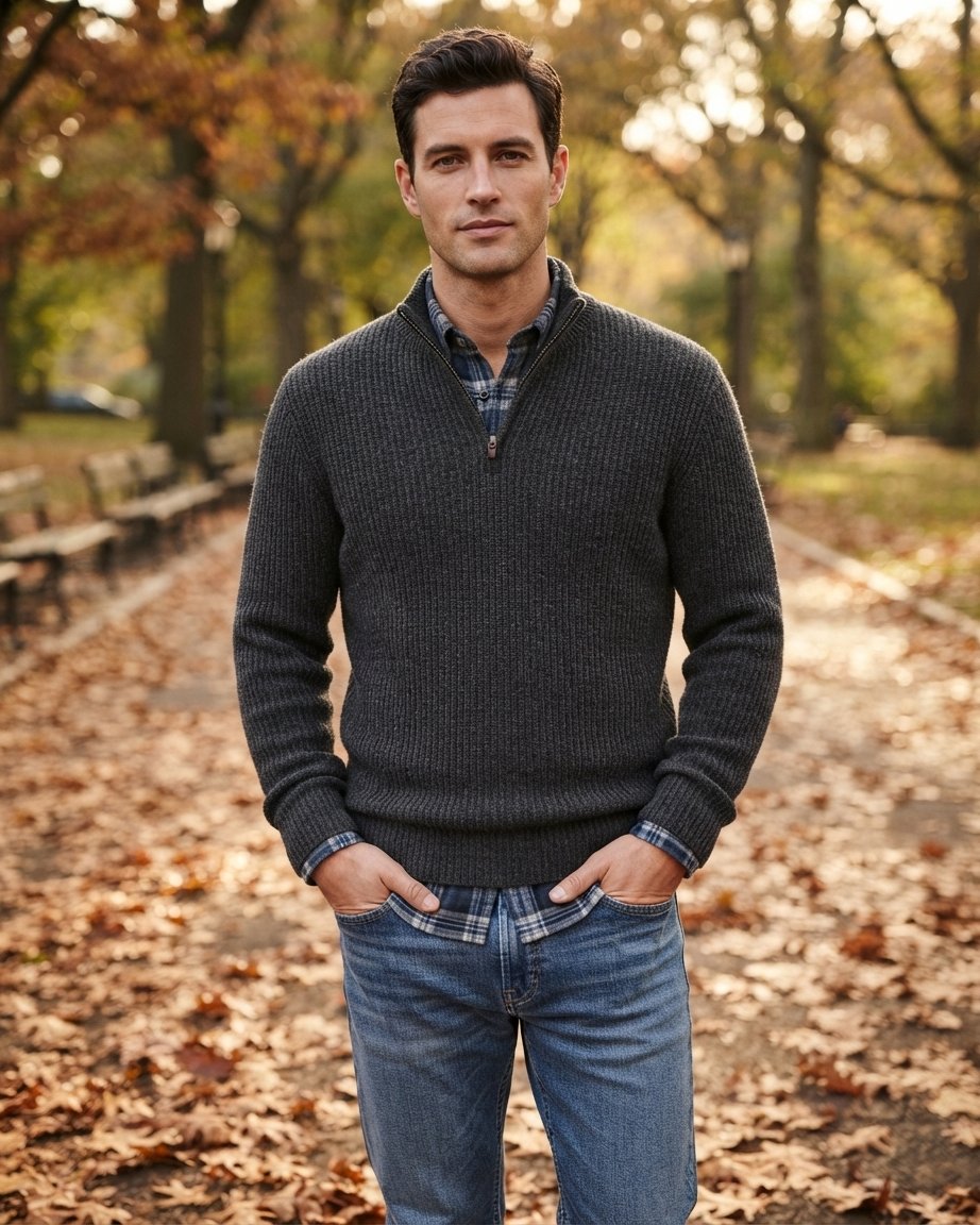Men's Ribbed Quarter-Zip Cashmere Sweater, Regular Fit
