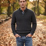 Men's Ribbed Quarter-Zip Cashmere Sweater, Regular Fit