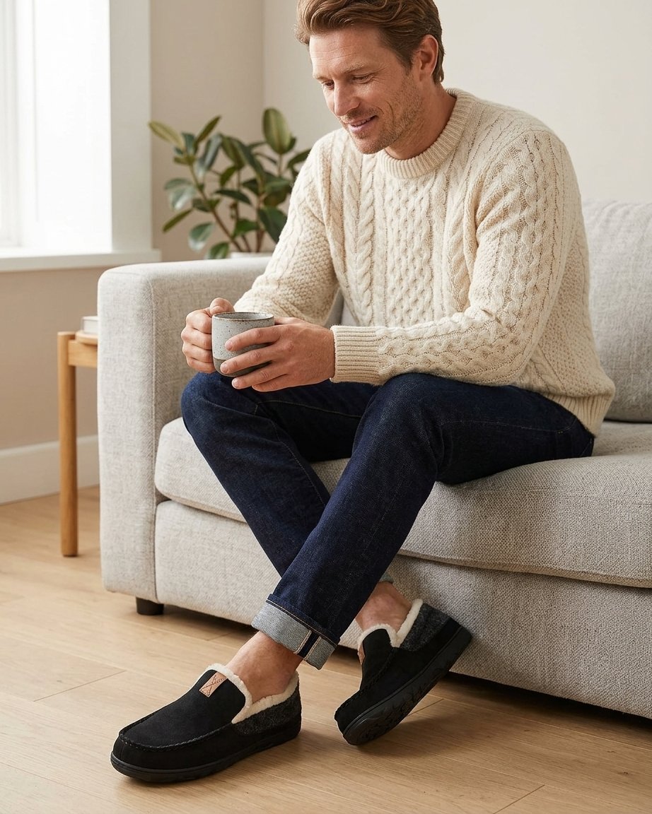 Men's Sherpa-Lined Slip-On Loafer Slippers