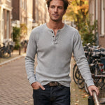 Men's Waffle Knit Henley Top, Long Sleeve