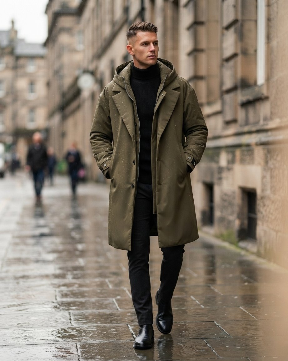 Men's Waterproof Hooded Long Trench Coat