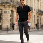 Textured Knit Quarter-Zip Polo Shirt, Tailored Fit