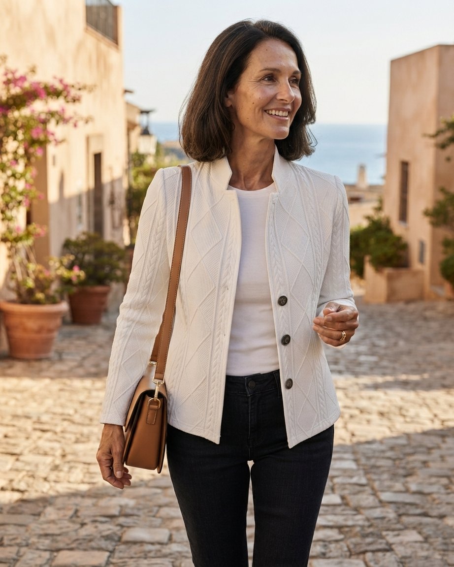 Textured Knit Stand-Collar Blazer Cardigan