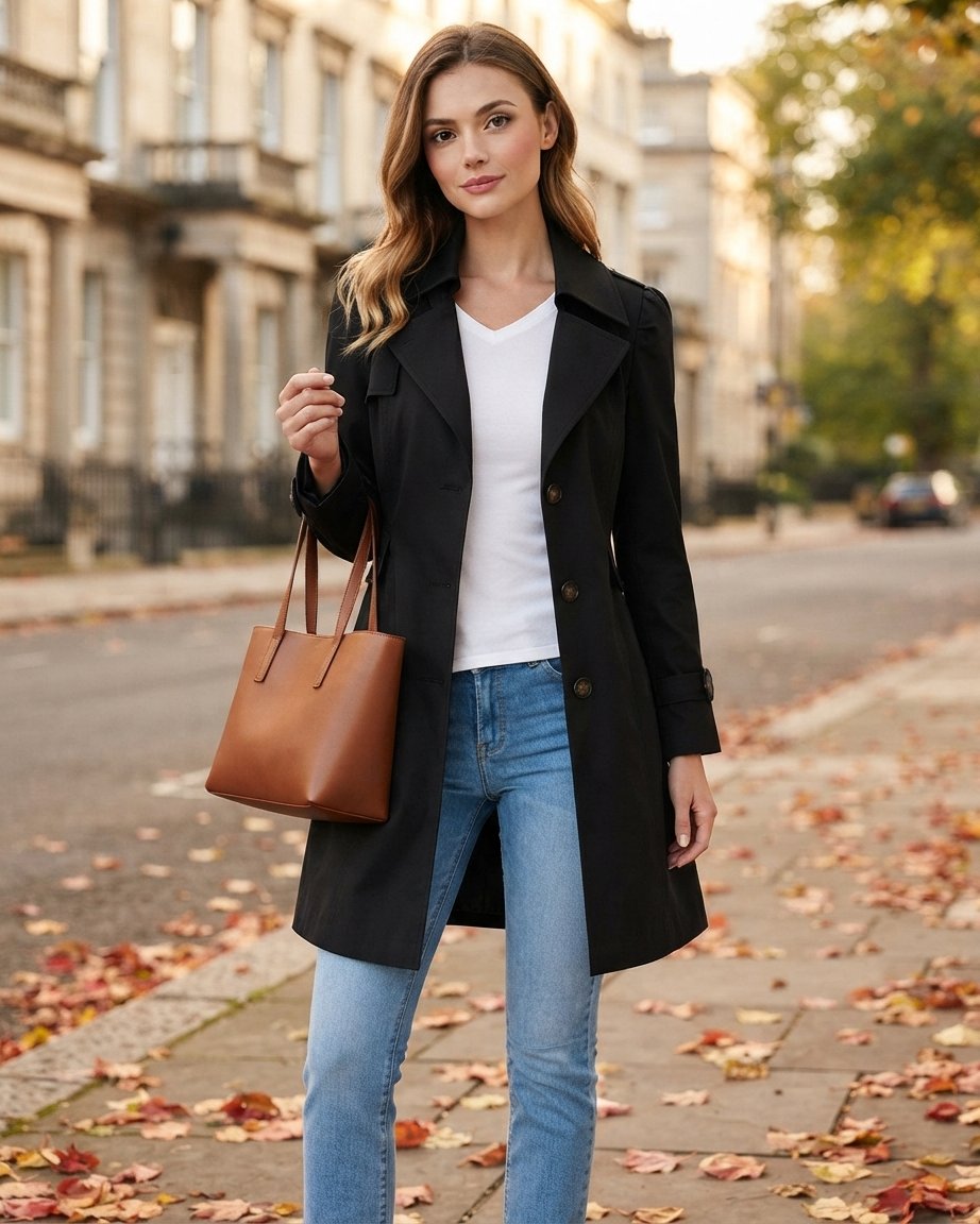 Women's Classic Lapel Trench Coat, Mid-Length Tailored Fit