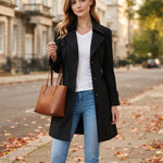 Women's Classic Lapel Trench Coat, Mid-Length Tailored Fit
