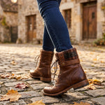 Women's Leather Lace-Up Combat Boots in Dark Brown