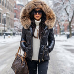 Women's Padded Winter Jacket with Faux Fur Hood