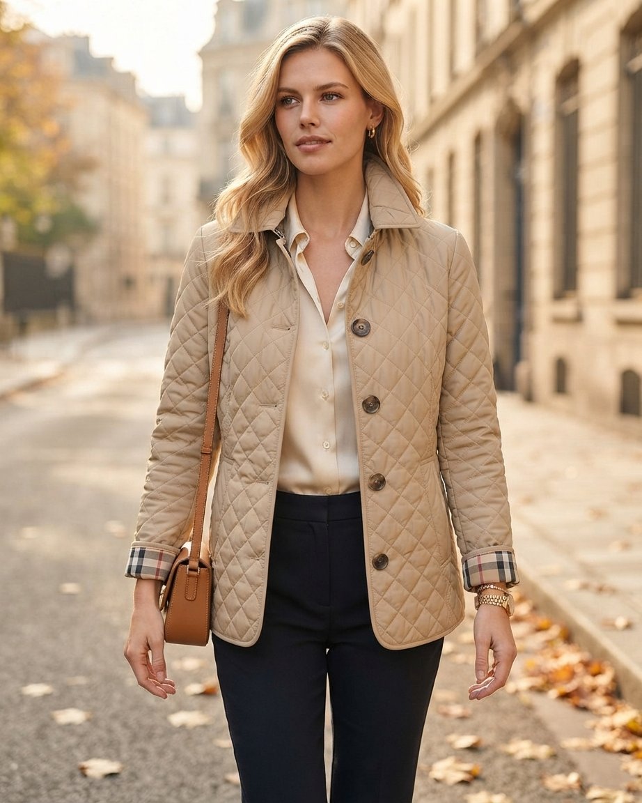 Women's Quilted Jacket with Collar and Button Front