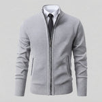 Men's Full-Zip Mock Neck Knit Cardigan Sweater — Light Grey