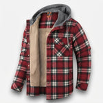 Men's Sherpa-Lined Plaid Hooded Jacket — Red