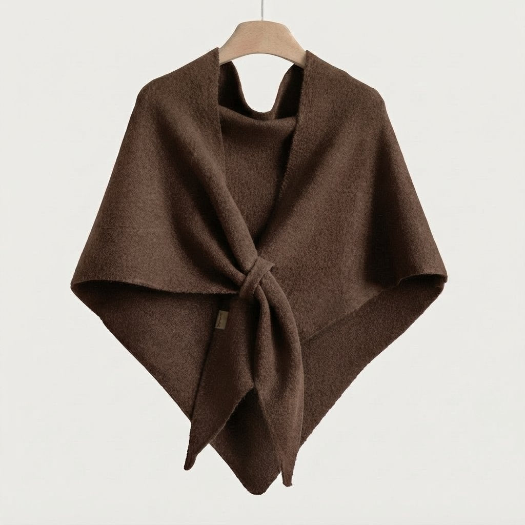 Triangle Knit Shawl Cape – Soft Wrap Poncho — Cocoa Brown