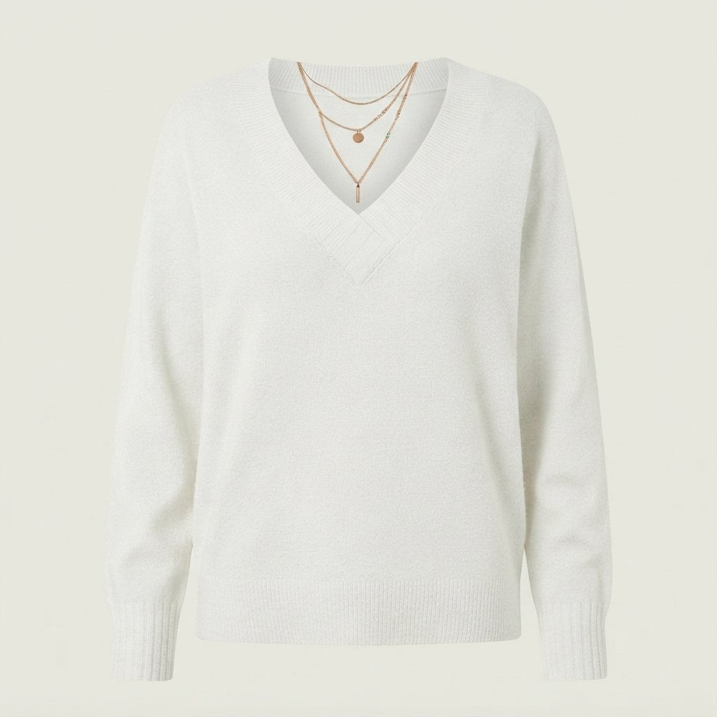 Women's V-Neck Cashmere Jumper, Regular Fit — White