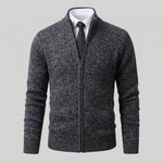 Men's Full-Zip Mock Neck Knit Cardigan Sweater — Dark Grey