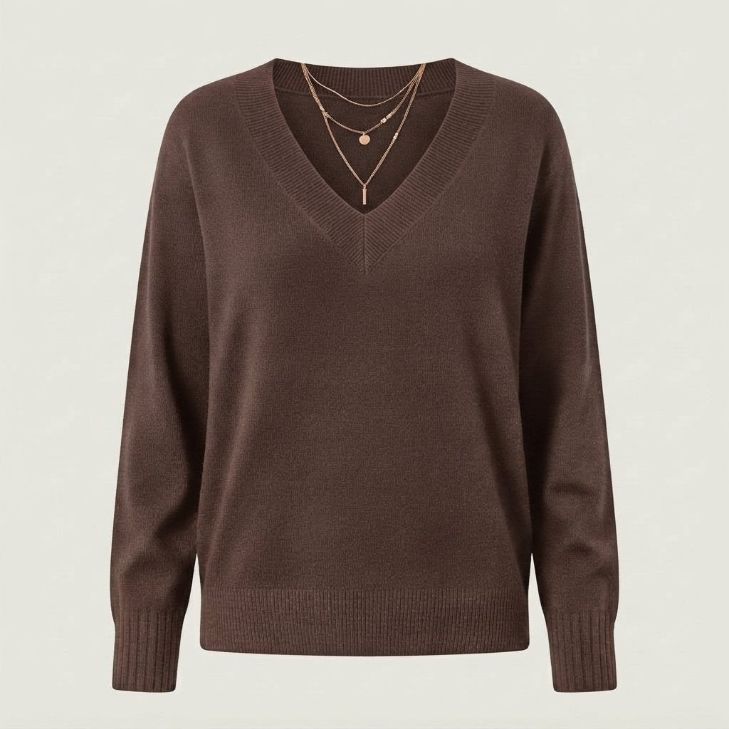 Women's V-Neck Cashmere Jumper, Regular Fit — Brown