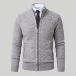 Men's Full-Zip Mock Neck Knit Cardigan Sweater — Grey