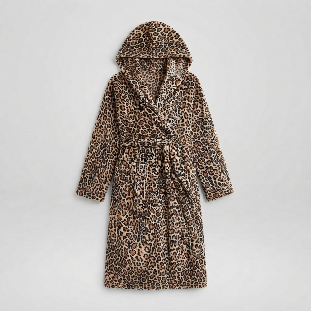 Women's Hooded Fleece Dressing Gown – Long & Cosy — Leopard